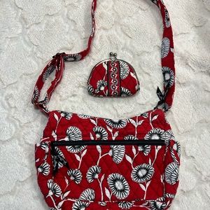 Vera Bradley shoulder bag 10 1/2 in x 7 1/2 in, and coin purse 4 1/2 x 4, set.